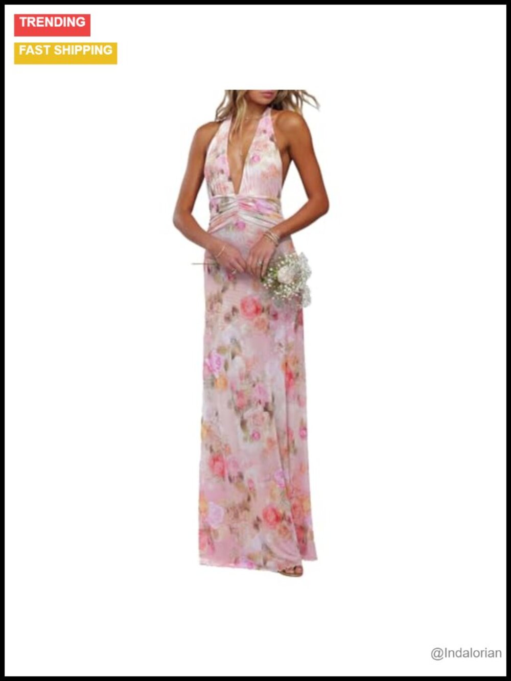 Mesh Maxi Halter Dress Deep V Open Back Ruched Waist Cocktail Wedding Guest